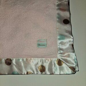Sweet Dreams Kids Korner Pink Polka Dot Baby Blanket Lovey Fleece Brown Aqua